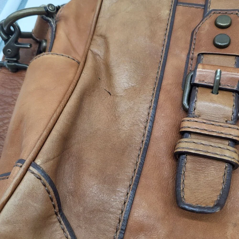 FOSSIL Brown Leather Laptop Bag Satchel Messenger Shoulder Strap y2k acadamia - Picture 6 of 16